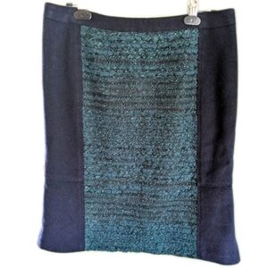 Tory Burch M Keegan Wool Pencil Tulip Skirt Medium Navy Teal Boucle